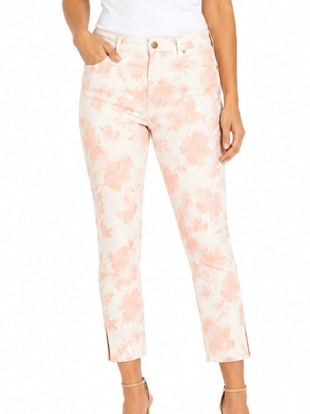 Jen7 Peach & Pink Floral Skinny Crop Jeans